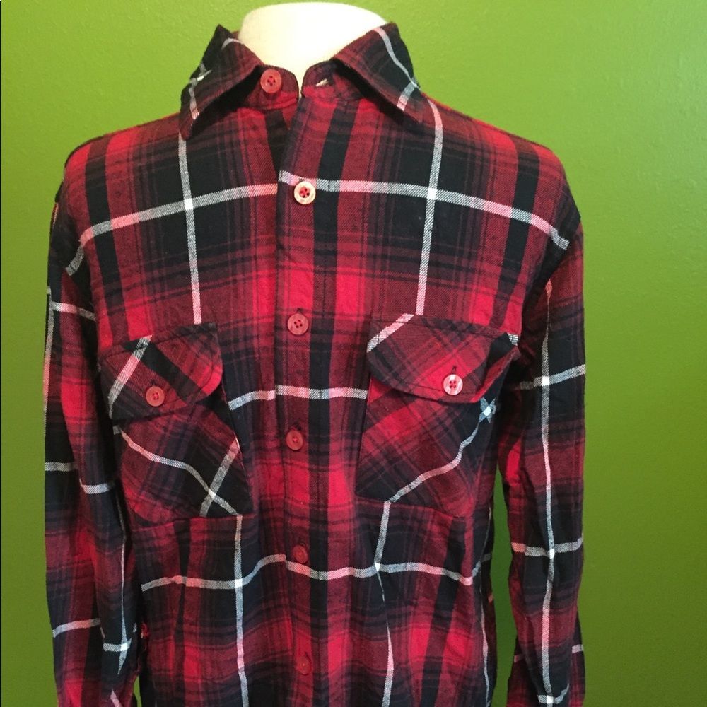 Modern Culture Shirt Red Plaid Flannel Button Down M